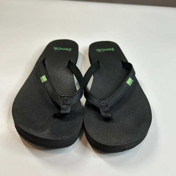 Sanuk Yoga Joy Flip Flops Womens 5 Slip On Comfort Beach Black - Picture 2 of 7